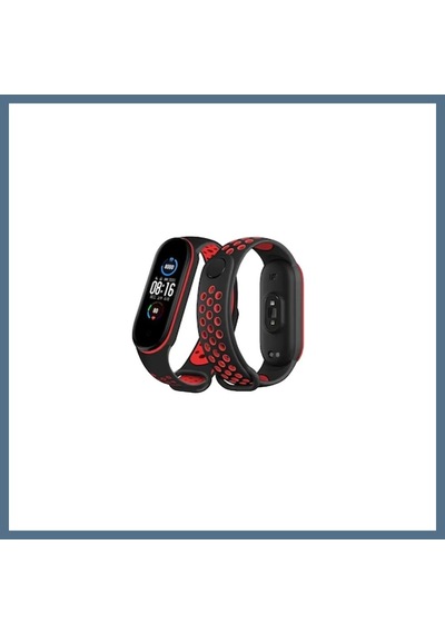 Buradabulabilirsin Mi Band 7 Uyumlu Spor Delikli Kordon - Siyah-kırmızı Bbz