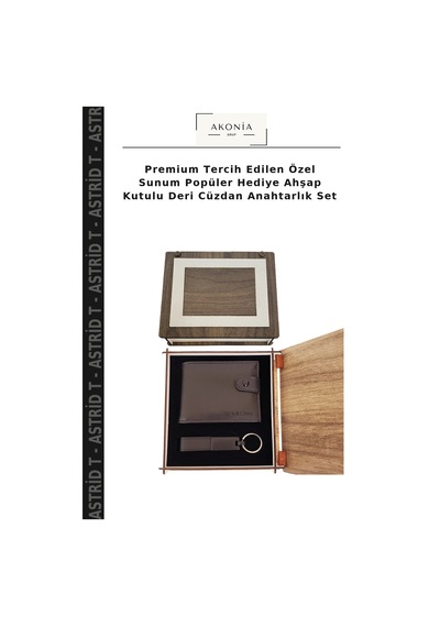 Premium Tercih Edilen Özel Sunum Popüler Hediye Ahşap Kutulu Deri Cüzdan Anahtarlık Set Çok Renkli