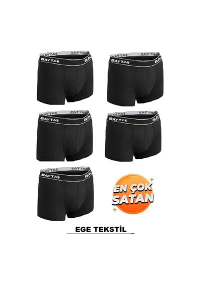 Baytaş Pamuklu Ekonomik Likralı Erkek Boxer 5'Li Siyah