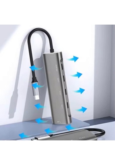 Type-c 4 Port Type-c Dişi Çoklayıcı + Usb 3.0 10gbps Data Pd 60w Hızlı Şarj Alüminyum Kasa Otg Destekli