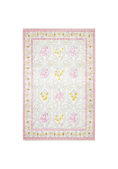 Cool Halı Daisy Krem Pembe Bohem Halı Dekoratif Vintage Otantik Çiçekli İnce Yıkanabilir Şönil Halı