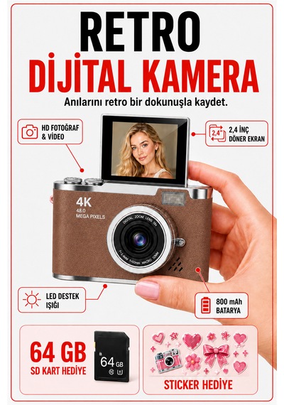 Solvis SOLVİSPR Dijital Retro Fotoğraf Makinesi + 64 GB Sd Kart