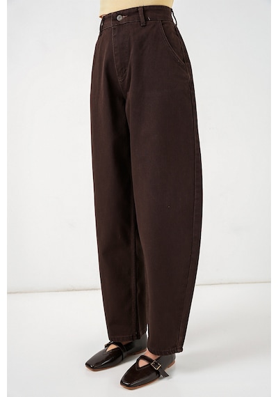 Bigdart 6689 Kadın Yüksek Bel Baggy Kot Pantolon - Kahverengi