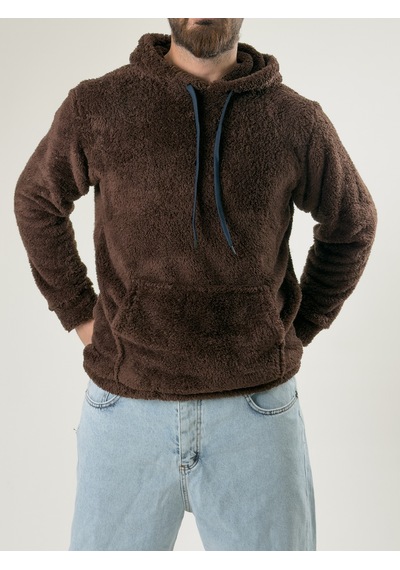 Cocopelli Erkek Kapüşonlu Kahve Peluş Sweat Coc2592 Kahverengi