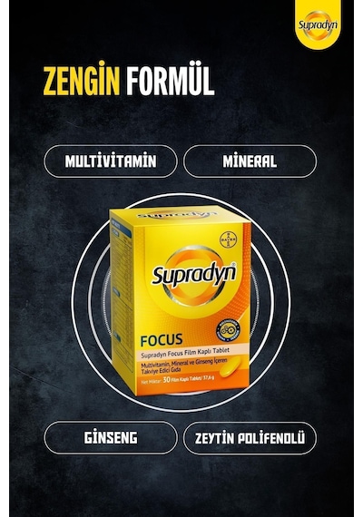 Focus 30 Film Kaplı Tablet Zeytin Polifenolü, Ginseng, Multivitamin Ve Mineral Içeren Takv