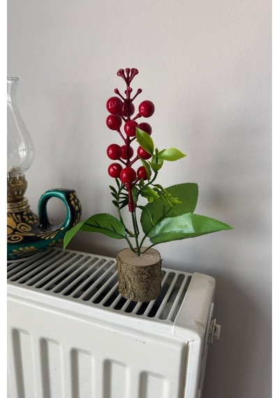 Yapay Çiçek Yılbaşı Çiçeği Kokinalı Kütük Saksılı Dekoratif Süs 20cm