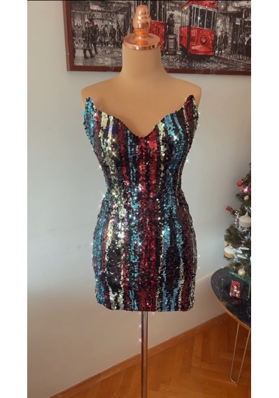 Chica Rosa Fashion Midnight Pullu Parti Elbisesi Çok Renkli