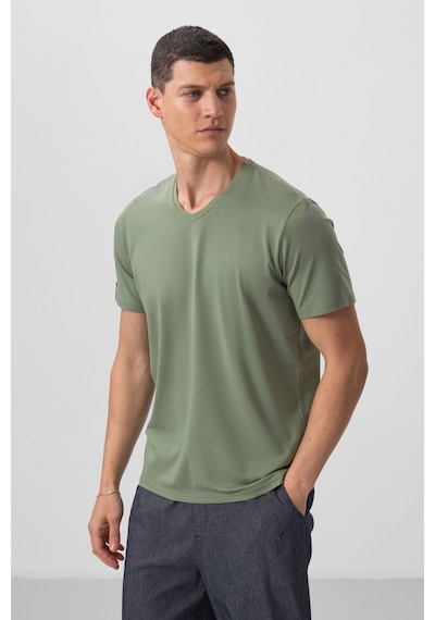 Tommy Life Açık Yeşil Basic Kısa Kol Standart Kalıp V Yaka Erkek T-shirt - 87912 CAMEL