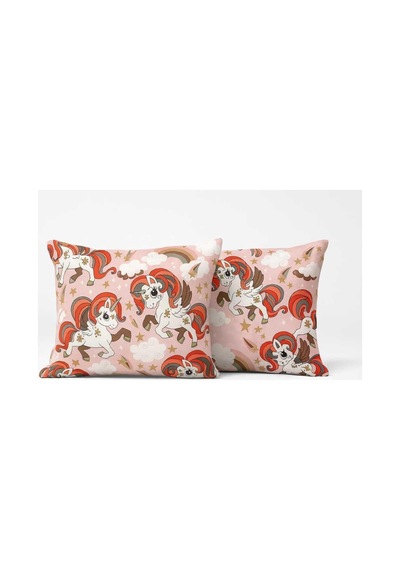 Bebek Özel Çocuk Yastık Kılıfı 35x45 CM 2 Adet Pembe Unicorn Desenli Çok Renkli