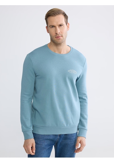 Lcwaıkıkı Classic Mavi Bisiklet Yaka Baskılı Erkek Kalın Sweatshirt