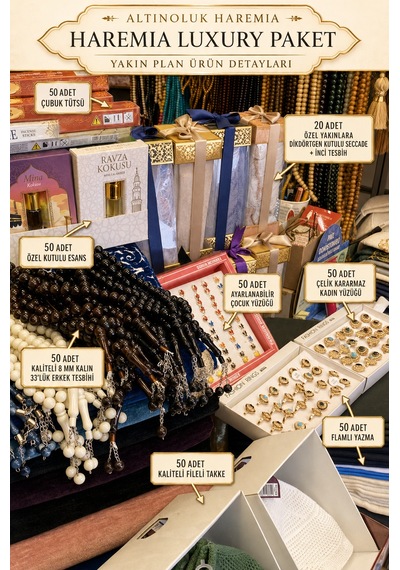 50 Kişilik Haremia Luxury Hac Hediyelik Paketi 520 Parça Premium Set .