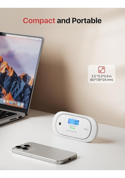 Karbonmonoksit Alarmı, Dijital Lcd Ekranlı, 5 Yıl Değiştirilebilir Pil Ve Tepe Değer Hafızalı C