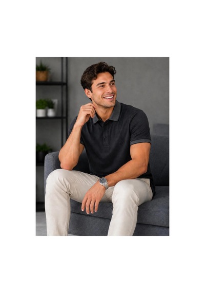 Roballi Erkek Çekmeyen Pamuklu Kumaş Kıvrılmaz Polo Yaka T-shirt Siyah