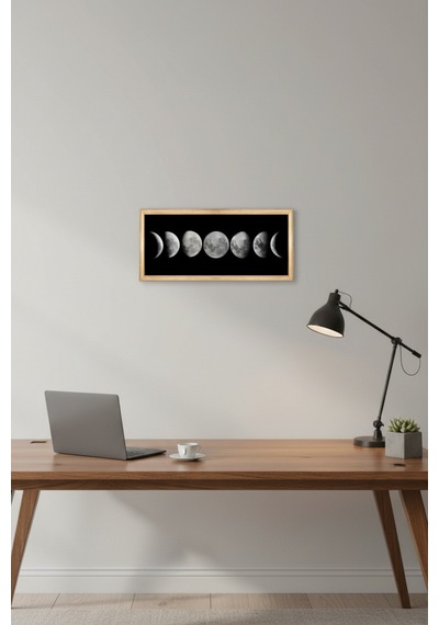 Ayın Evreleri Tablosu 60x25 Cm Çerçeveli Duvar Tablosu Moon Phases Dekoratif Tablo