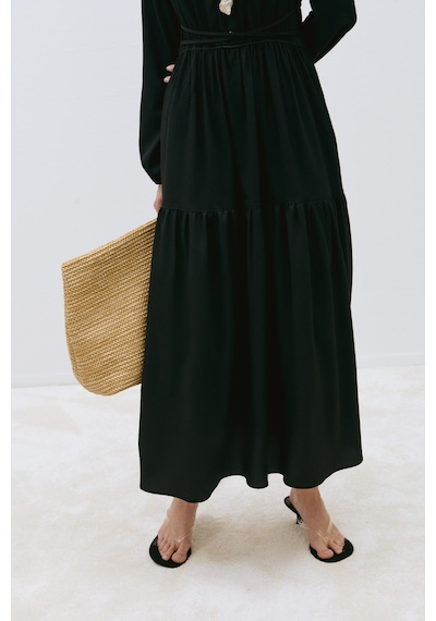 Suud Collection Siyah Mia Kuşaklı Maxi Elbise