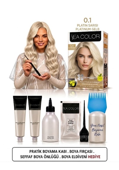 Sea Color Set Saç Boyası 0.1 Platin Sarısı 2 Li +pratik Boya Kabı