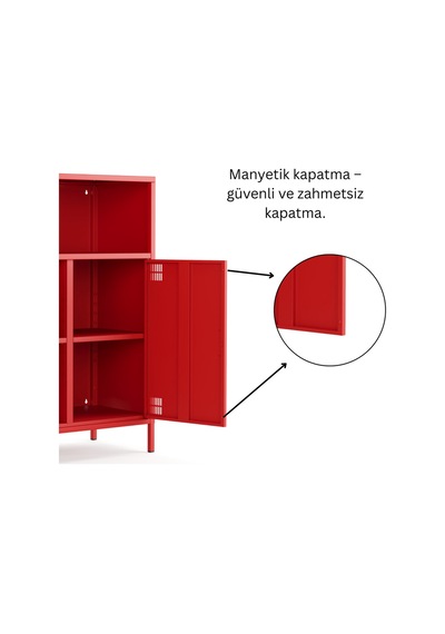 Pera Metal Dolap 2 Kapılı, Açık Raflı 80,50 X 40 X 109,50 Cm - 9 Renk Seçeneği Bulunmaktadır Ral 3020 Kırmızı