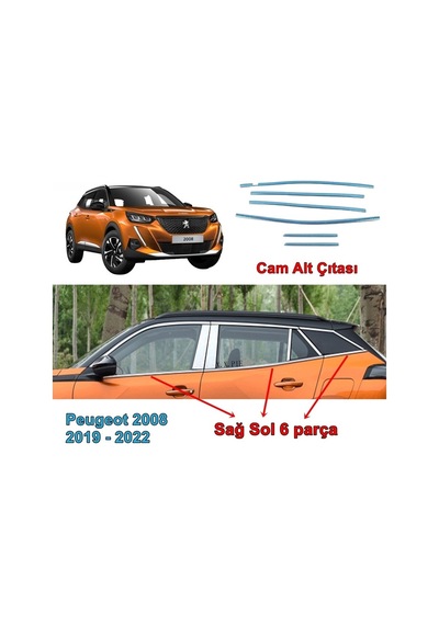 Peugeot 2008 Cam Alt Çıtası Krom 2019-2022 Arası 6 Prç. P. Çelik N11.503