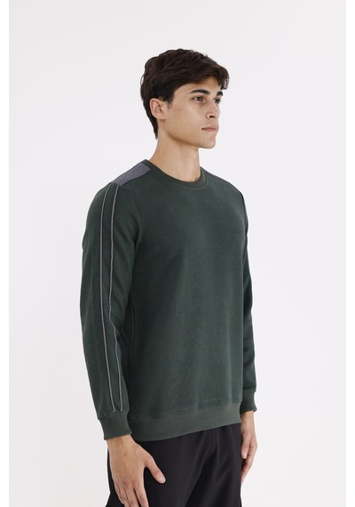 Rowinger Selanik Doku Yumuşak Tutuşlu Rahat Kalıp Yuvarlak Yaka Esnek Manşetli Sweatshirt Darkgreen