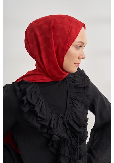 Armanda Cotton Monogram Geometrik Desen Şal 3120 Kırmızı
