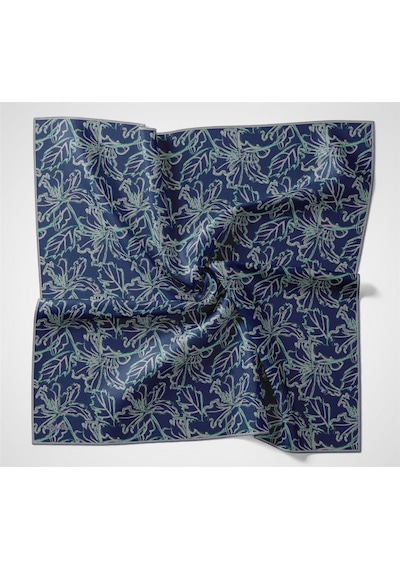 Silk Home Pamuk Polyester Soft Eşarp Koyu Mavi Lilium Desenli Kaymaz Dokulu 90x90 Çok Renkli