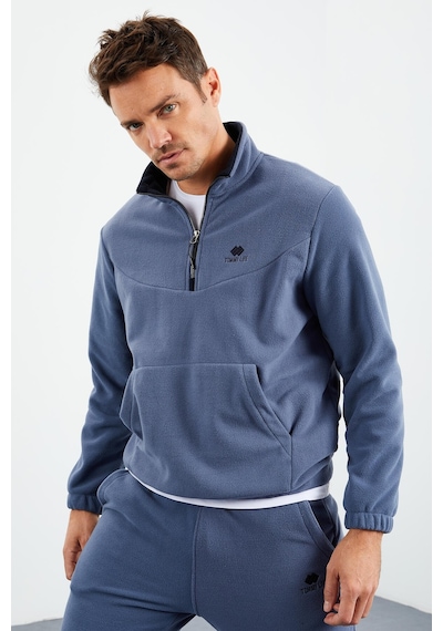 Tommy Life Petrol Yarım Fermuar Dik Yaka Lastik Paça Polar Erkek Eşofman Takımı - 85159 Petrol