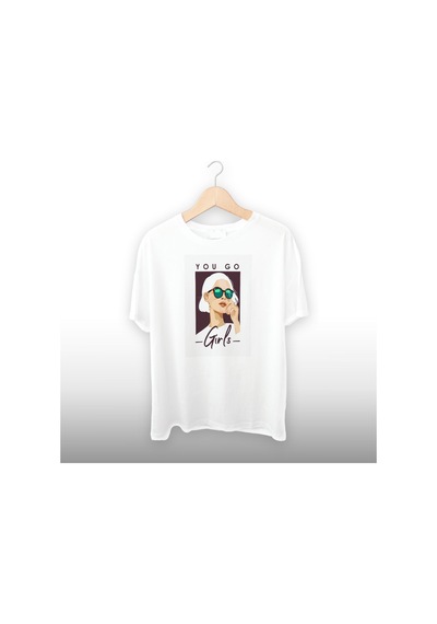 You Go Girls Detaylı Unisex Tişört Beyaz