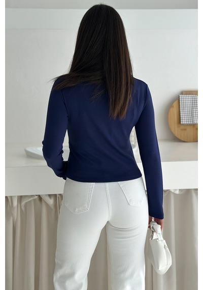 Noa & Noa Kadın Belden Bağlamalı Uzun Kollu Bluz Minimal & Şehirli Stil Lacivert