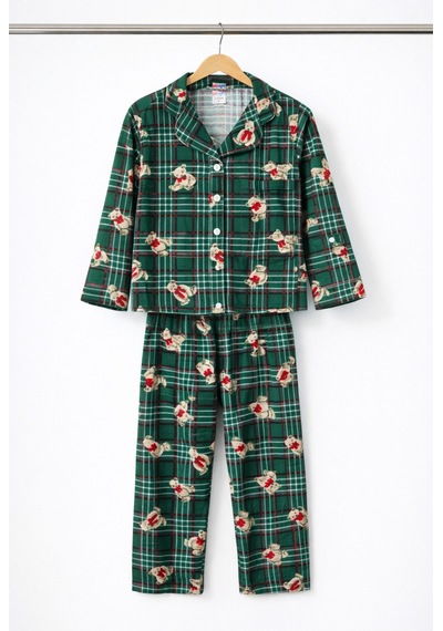 Beka Kids Yeşil Ekose Ve Ayıcık Desenli Uzun Kollu Önden Düğmeli Gömlek Yaka Kız Çocuk Mevsimik Pijama Takımı Beka Kids Yeşil Ekose Ve Ayıcık Desenli Uzun Kollu Önden Düğmeli Gömlek Yaka Kız Çocuk Mevsimik Pijama Takımı