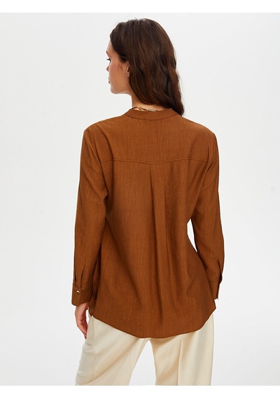 Faik Sönmez Beli Bağcıklı Kendinden Dokulu Kaçık Yaka Tunik W26tnk003 Uw26tnk00383 Koyu Kahve