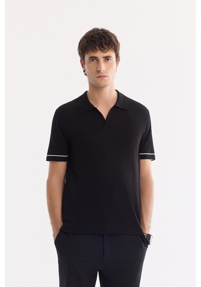 Avva Erkek Siyah Polo Yaka Düğmesiz %100 Pamuk Soft Touch Regular Fit Triko T-shirt A61y5041
