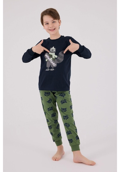 Rolypoly Erkek Çocuk Snowboard Baskılı Uzun Kol Pijama Takım Lacivert