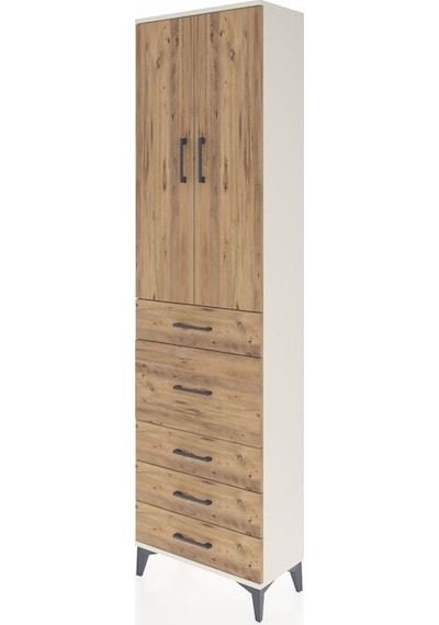 Arges Dolap 2 Raflı 5 Çekmeceli 2 Kapaklı 60x30x221 Aytaşı-çam Aytaşı