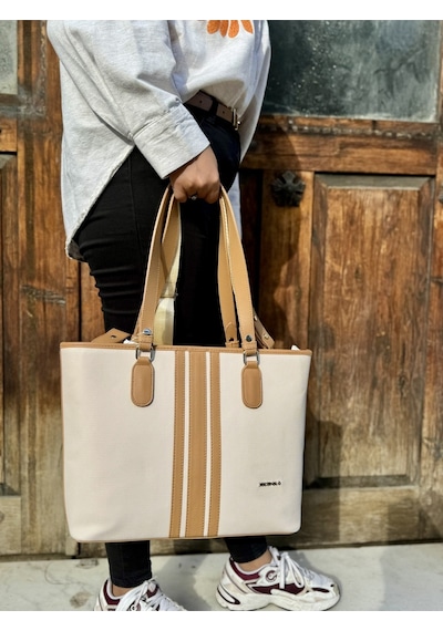 Just Polo Kadın Yeni Sezon Büyük Boy 3 Bölmeli Lüks El Ve Omuz Çantası Shoulder Bag Krem