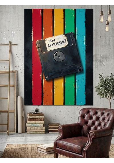 Gökkuşağı Disket Retro Hatıra Posteri Dekoratif Kanvas - Mdf Ahşap Tablo Çok Renkli
