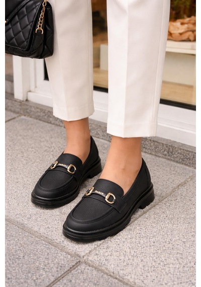 Kadın Nude Tokalı Loafer Ayakkabı Siyah