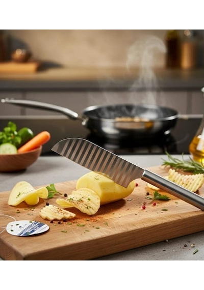 Bastırılarak Kesen Şekilli Patates Dilimleyici Bıçak 1 Adet Pratik Kolay Kullanım Sebze Kesme Krom Bastırılarak Kesen Şekilli Patates Dilimleyici Bıçak 1 Adet Pratik Kolay Kullanım Sebze Kesme Krom