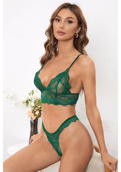 İmoda Kadın Yeşil Çapraz Sırt Detaylı Şık Bralet Takım Yeşil
