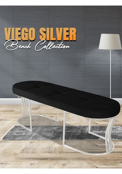 Viego Silver Collection- Siyah Kapitoneli Chester Model Puf & Bench & Koltuk & Uzun Makyaj Puff & Yatak Ucu