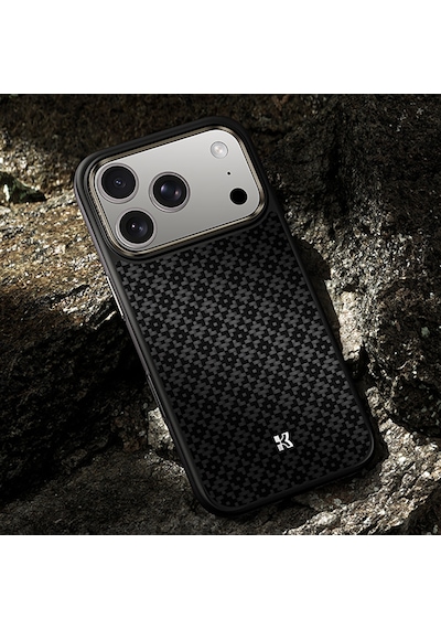Apple Uyumlu iPhone 17 Pro Max Kılıf M-safe Özellikli Benks Armorpro Armorgrid Serisi Kevlar Kapak Siyah Siyah