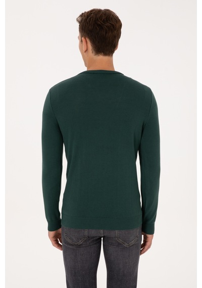 U.S. Polo Assn. Erkek Slim Fit V Yaka Koyu Yeşil Basic Kazak 50313668-VR079