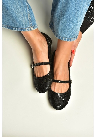 Fox Shoes Z726232704 Siyah Kumaş Bantlı Kadın Babet