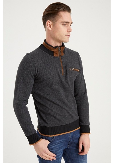 1039 Dewberry Erkek Sweatshırt-desenli Antrasit Desenli Antrasit