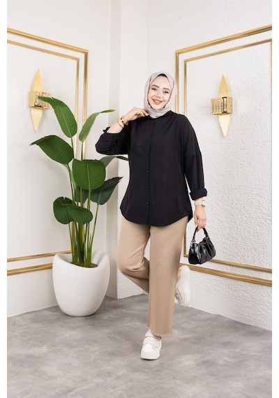 Nevayla Moda Beli Lastikli Keten Pantolon - Vizon / A0104 Vizon