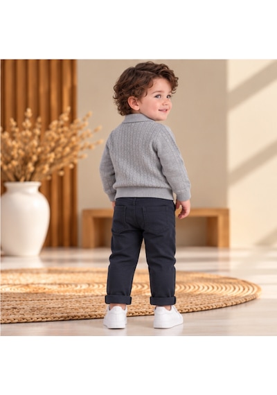 Maxx Kelın Erkek Çocuk Gri Triko Polo Yaka Kazak Ve Siyah Pantolon 2'li Takım 2-3-4-5 Yaş