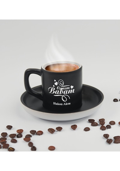 Bk Gift Kişiye Özel İsimli Baba Temalı Siyah Türk Kahvesi Fincanı&metal Kalem&çakmak&kartlık Cüzdan Hediye Seti, Sevgiliye Hediye-7, Babaya Hediye, Ba