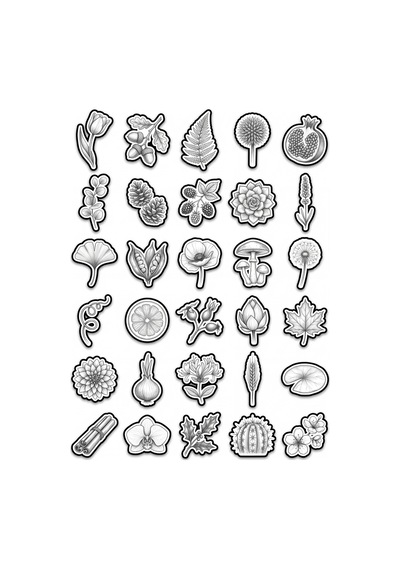 30 Adet Karakalem Botanik Çizim Sticker Seti - Ajanda Scrapbook Laptop İçin Çok Renkli