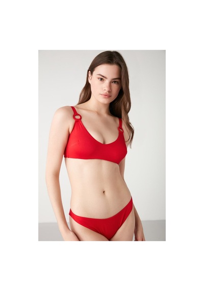 Kom Solena Halka Detaylı Düz Renk Bikini Kırmızı