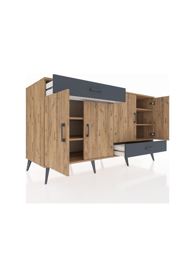 Kronos Konsol 5 Raflı 2 Çekmeceli 4 Kapaklı 176x59x99 Çam-çam/ant Çam-çam/antrasit