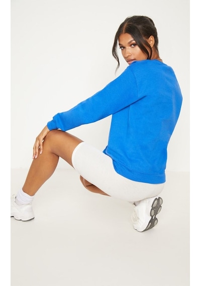 Düz Basic Sweatshirt - Sax Mavi Uzun Kol Oversize Bisiklet Yaka Lacivert
